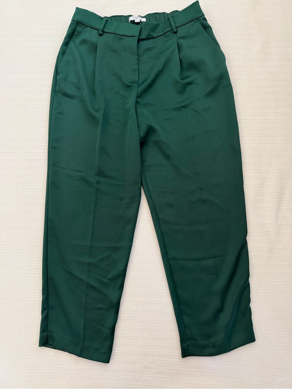 LOFT Emerald Green Pleated Tapered Ankle Trousers Pants Size 10 BeS1